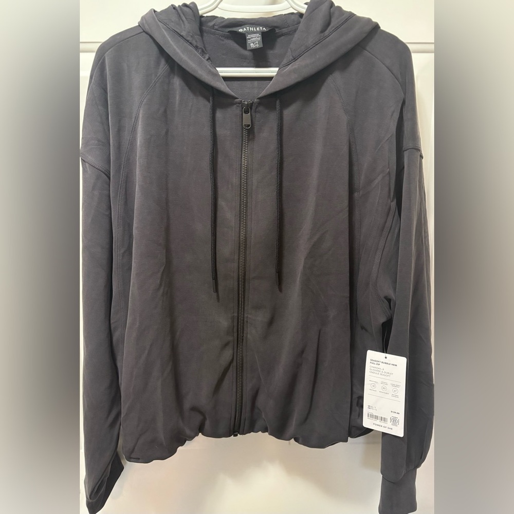 Athleta Women’s Charcoal seasoft bubble hem full zip hooded jacket - XL